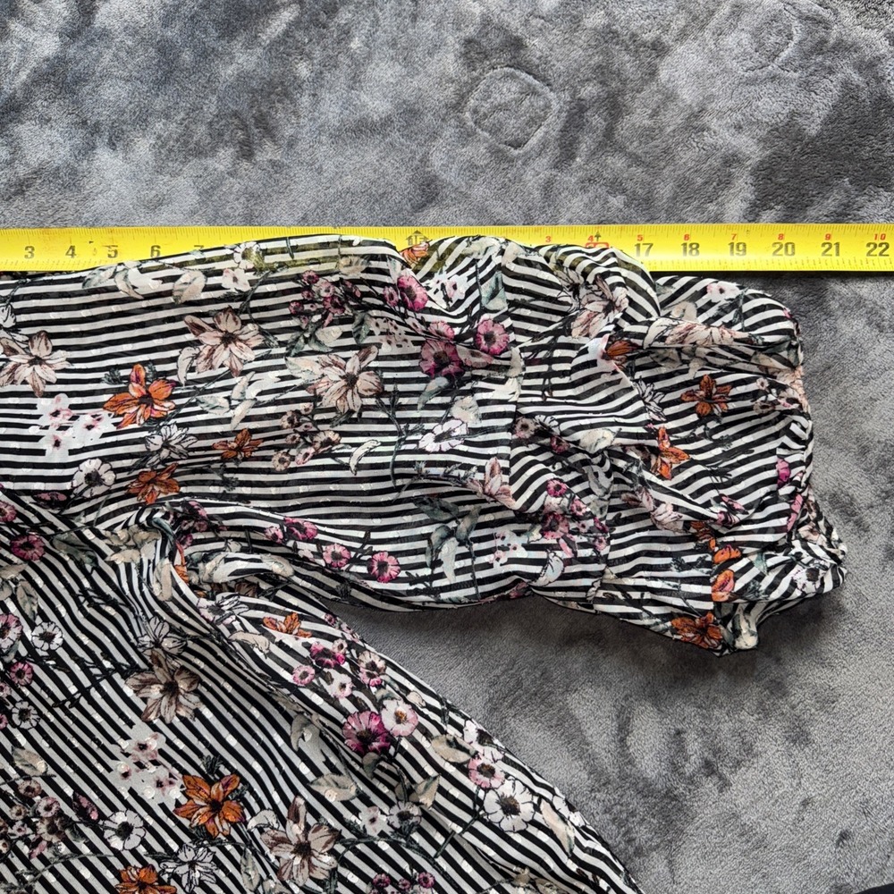 Women's ALYX Black & White Striped Floral Top W/ Rusched Sleeves Sz. 2X - Picture 8 of 8